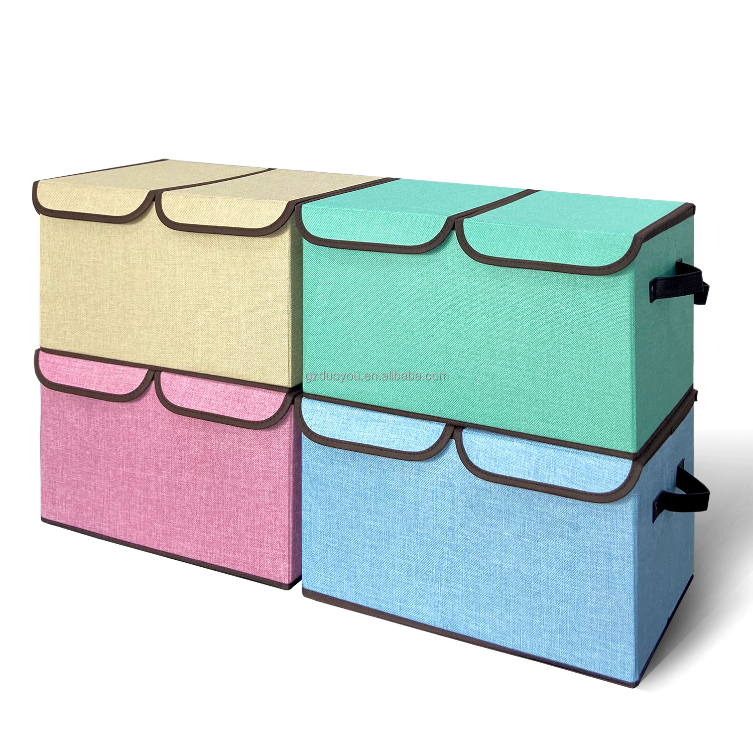 High Quality Large Linen Fabric Collapsible Folding Storage Box With Lid and Handle