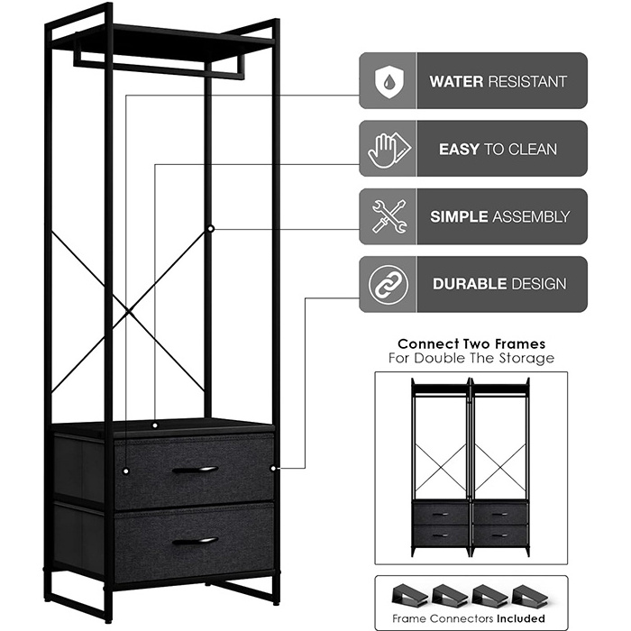 Hot Sales Modern Bedroom Display Clothing Hanging Cabinet Storage Rack Furniture Portable Wardrobe Closet