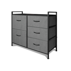 Hot Selling Black Metal frame dresser storage Cabinets 5 fabric drawer tower for bedroom