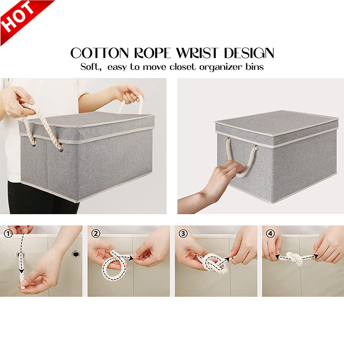 High Quality foldable Home Closet Organizers Bins With Lids Large Cotton Rope Storage Boxes