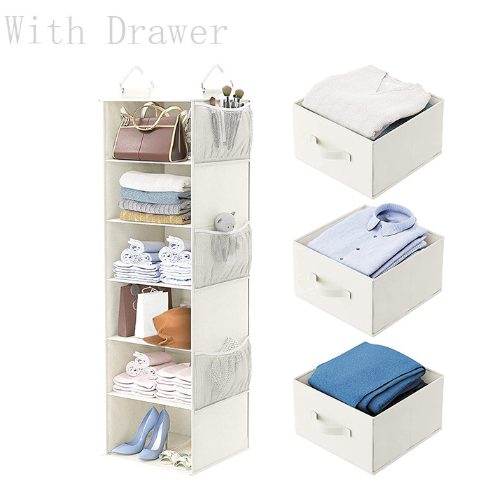 Best Sales Hooks Side Pocket Storage Shelf Collapsible Hanging Closet Organizer With 3 Drawer