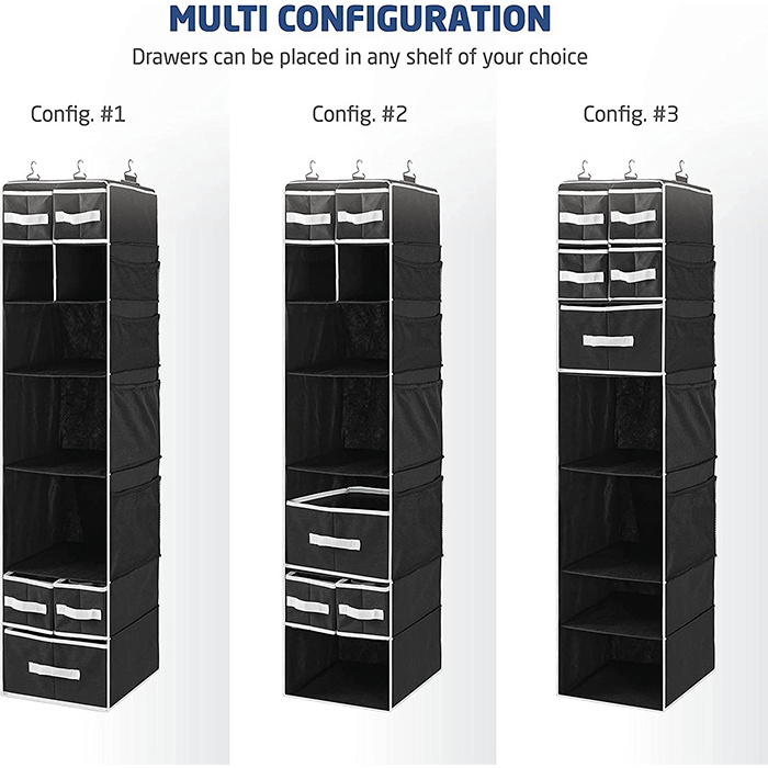 Customized 7-Shelf Collapsible Wardrobe Clothes Storage Organization  Sturdy Hanging Closet Organizer With Drawers