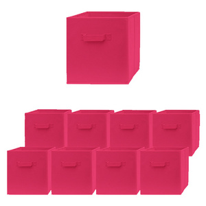 Wholesale 9 Pack Folding Pink Fabric Boxes Organizers Kids Toy Storage Bins Cube With Handle