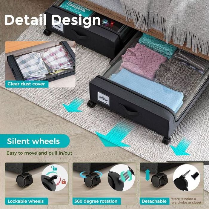 Hot Sales 2 Pack Fabric Foldable Under The Bed Storage Shoes Containers With Wheels And Lid