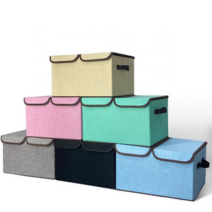 High Quality Large Linen Fabric Collapsible Folding Storage Box With Lid and Handle