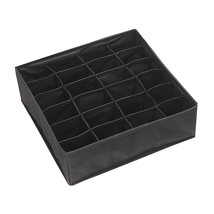 Top Selling 3 Pack 24 And 6 Grid Black Fabric Foldable Closet Drawers Storage Box For Underwear Organizer