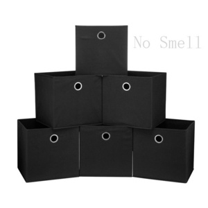 GuangDong 11 Inch 6 Pack Black Folding Fabric Cube Drawer Bins organization Stackable Box Storage Organizer With Round Handle