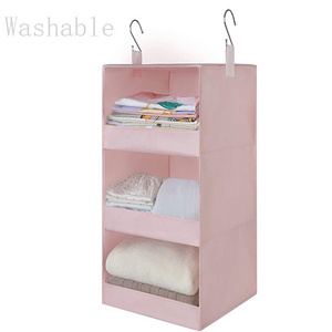 Best Selling Collapsible 3-Shelf Polyester Washable Fabric Storage Bag Closet Shelves Hanging Organizer With PP Board