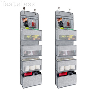 DuoYou Grey 2 Pack Collapsible Closet Shelves Storage Bag 4 Shelf Over The Door Hanging Organizer