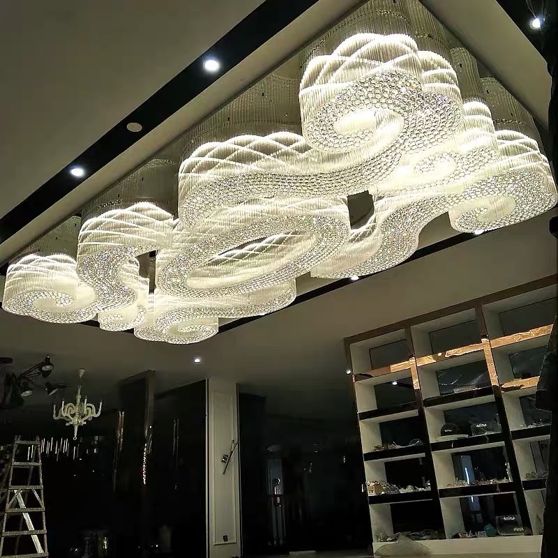 Contemporary Custom Luxury Indoor Living Room Ceiling Lighting Large Hotel Hall Square Rectangular Round Crystal Chandelier lamp