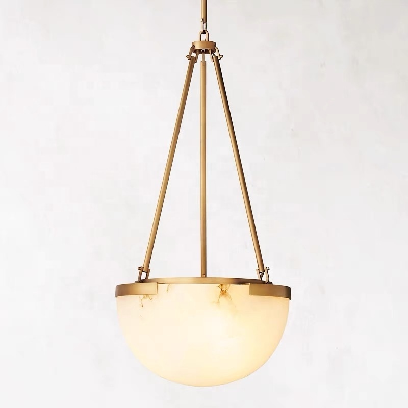 Wholesale American high quality Spanish natural marble copper hanging lights bedroom living room alabaster pendant light