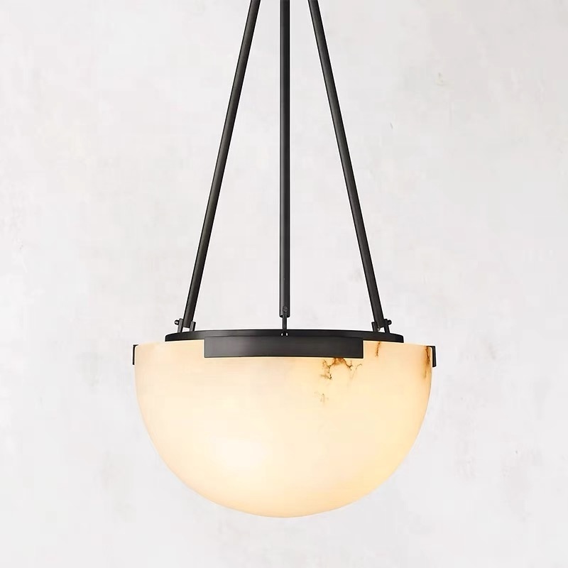 Wholesale American high quality Spanish natural marble copper hanging lights bedroom living room alabaster pendant light