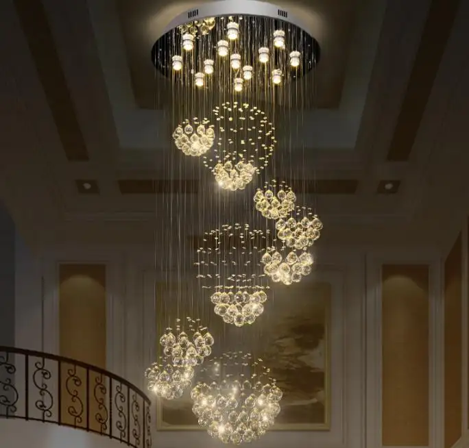 Rotating Staircase Light hanging Crystal lamp Duplex Building Large Chandelier for Living Room Lobby villa