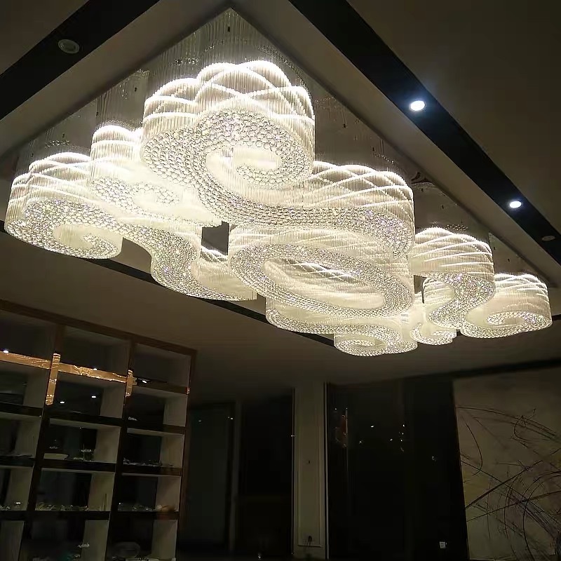 Contemporary Custom Luxury Indoor Living Room Ceiling Lighting Large Hotel Hall Square Rectangular Round Crystal Chandelier lamp