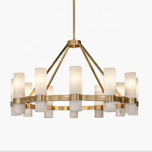 guzhen high quality fashion decoration marble lamp living room ceiling classic stone solid brass alabaster chandelier