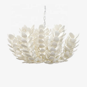 Custom coco shells Hanging mimosa white e27 iron hanging 3d plant unusual coastal chandelier light for shop living room