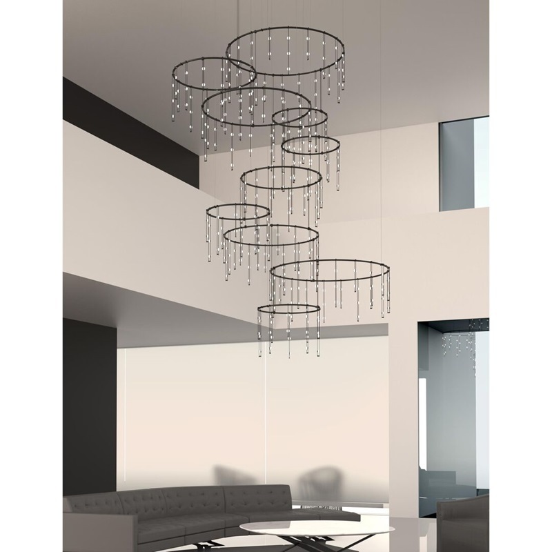 Luxury House 1000mm 1200mm round circle modern led chandelier Large Size black high ceiling LED Pendant Light For Living Room