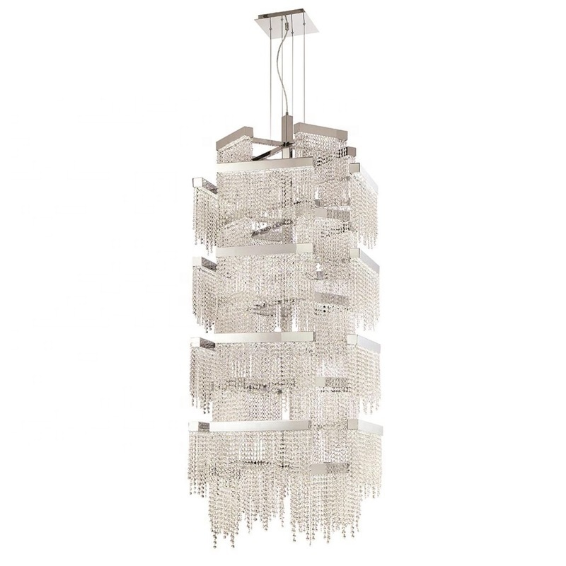 high ceiling entryway large silver Crystal Chandelier OEM ODM Large Hotel Luxury Staircase LED Tassel Chandelier