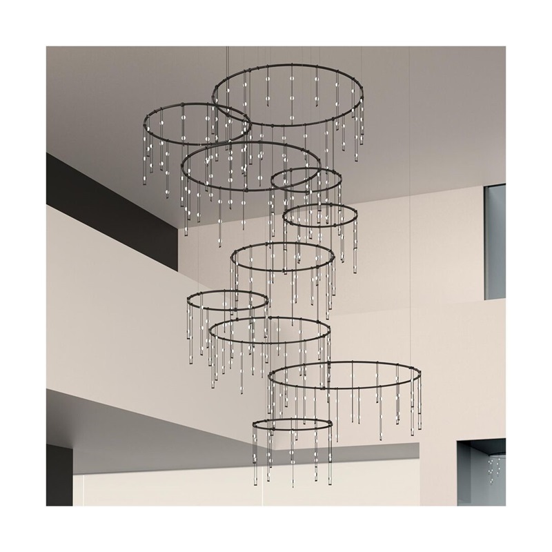 Luxury House 1000mm 1200mm round circle modern led chandelier Large Size black high ceiling LED Pendant Light For Living Room