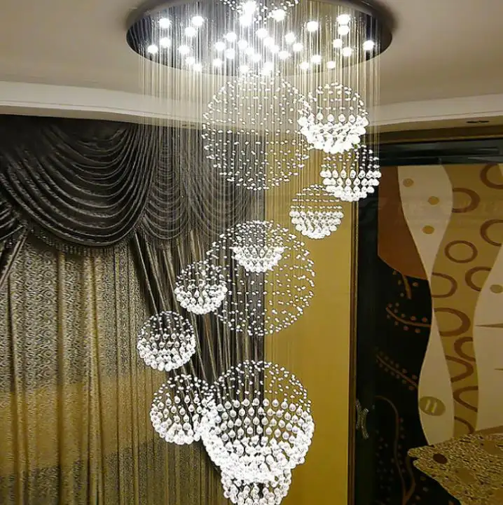 Rotating Staircase Light hanging Crystal lamp Duplex Building Large Chandelier for Living Room Lobby villa