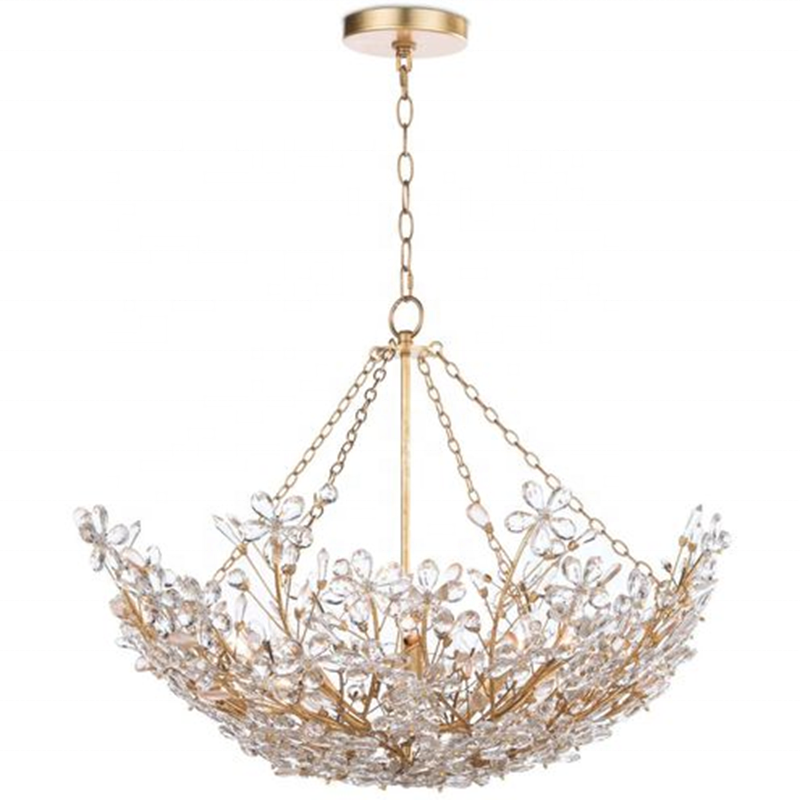 french New living room crystal lights wholesale antique living room hotel personality flowers metal basket chandelier