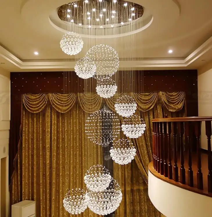 Rotating Staircase Light hanging Crystal lamp Duplex Building Large Chandelier for Living Room Lobby villa