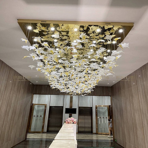 Hotel Lobby large glass pendant lights Custom hanging led modern maple leaf Chandelier for stairs nail salon