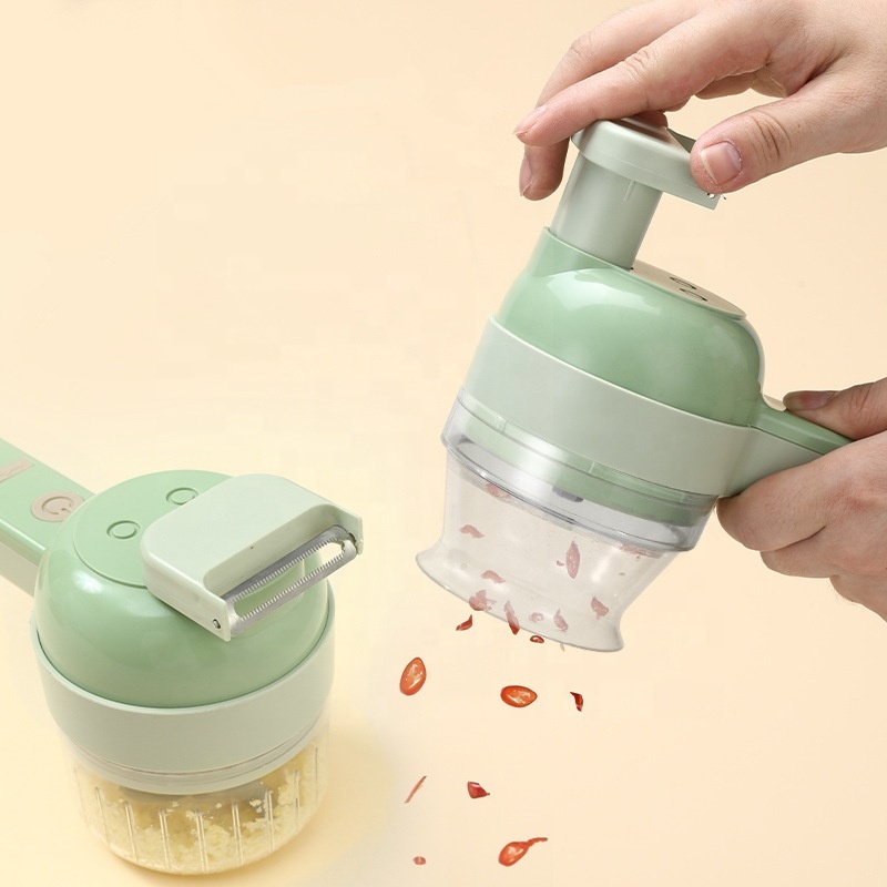 4 in 1 Electric Wireless Mini Vegetable Onion Garlic  Slicer Chopper Cutter Mincer Meat  Masher Crusher Set  Food Processor