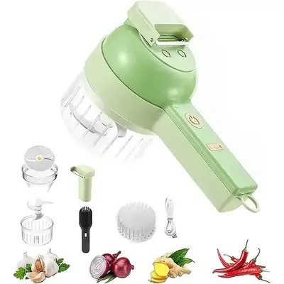 4 in 1 Electric Wireless Mini Vegetable Onion Garlic  Slicer Chopper Cutter Mincer Meat  Masher Crusher Set  Food Processor