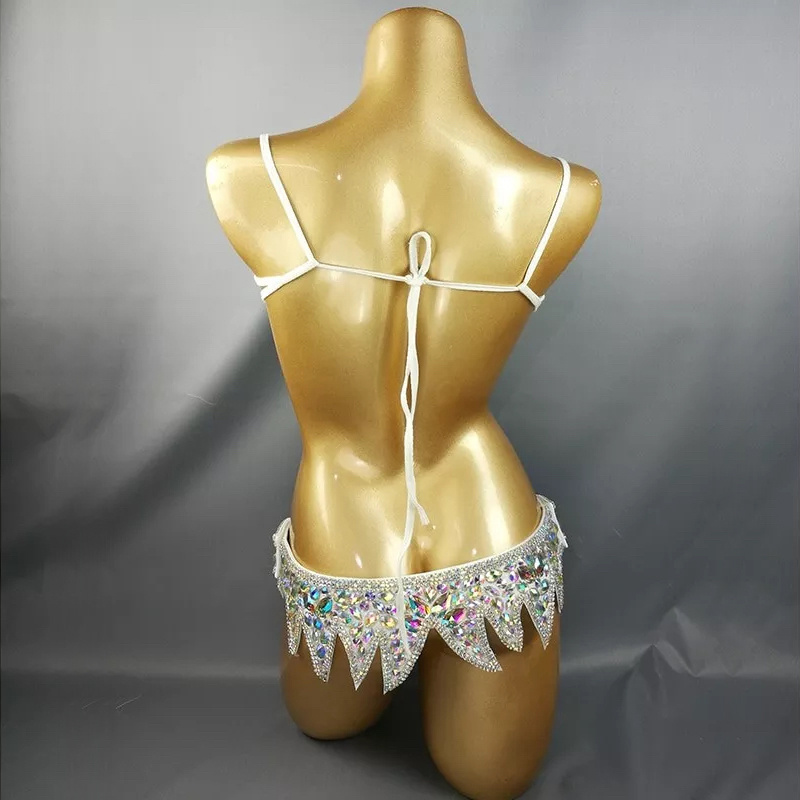 Samba Carnival Wire Bra & Belt 2pcs/Set Rainbow stones Bell Dance Outfits Performance Costume Women