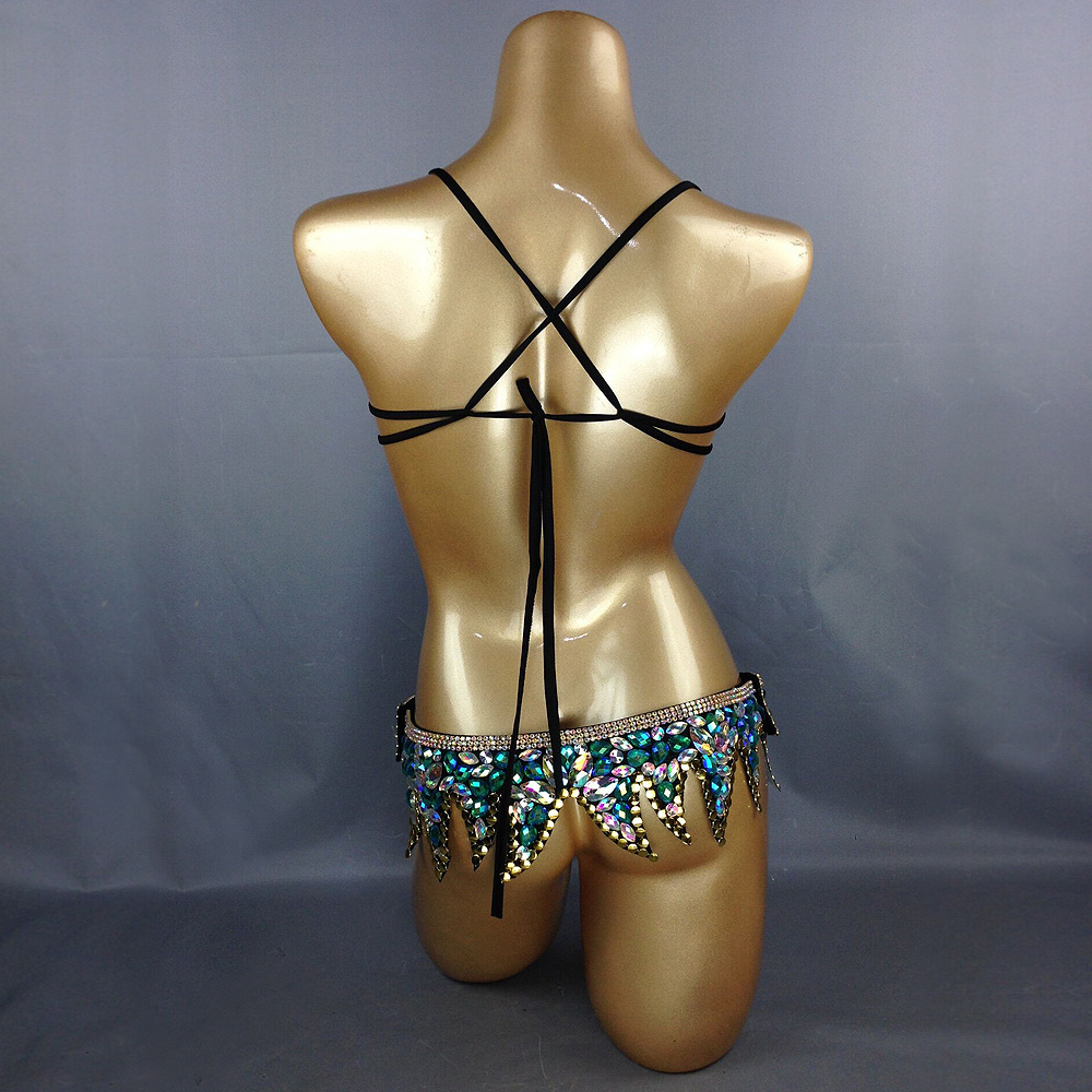 Samba Carnival Wire Bra & Belt 2pcs/Set Rainbow Stones Bell Dance wear Performance Costume