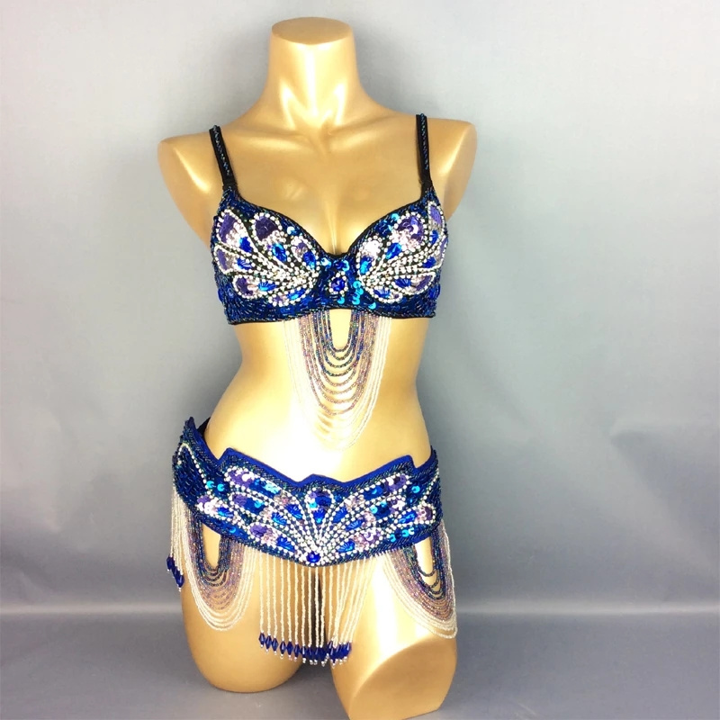 New Design Women's Belly Dance Costume Wear BRA+belt 2pc/set Carnival Costume Sexy belly dance outfits Bollywood Dance Clothes