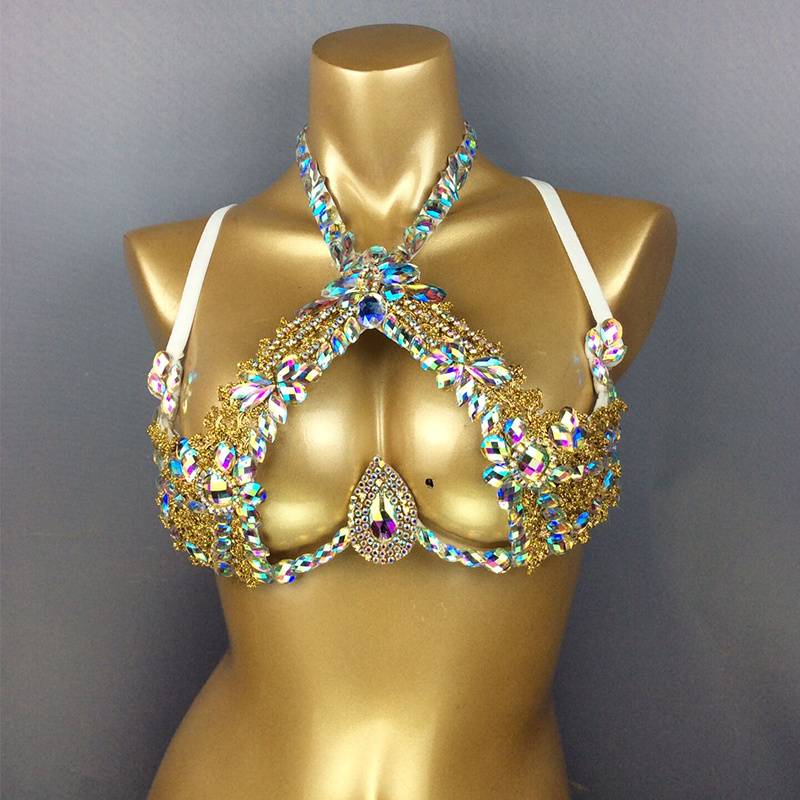 New Sexy Shiny Crystal Inlay Wire Bra For Carnival Costume Women Samba Costumes X-Top Bra Belly Dancing Party Rave Nightclub BRA