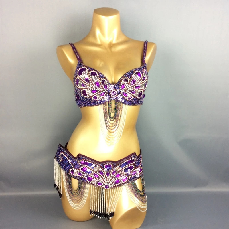 New Design Women's Belly Dance Costume Wear BRA+belt 2pc/set Carnival Costume Sexy belly dance outfits Bollywood Dance Clothes