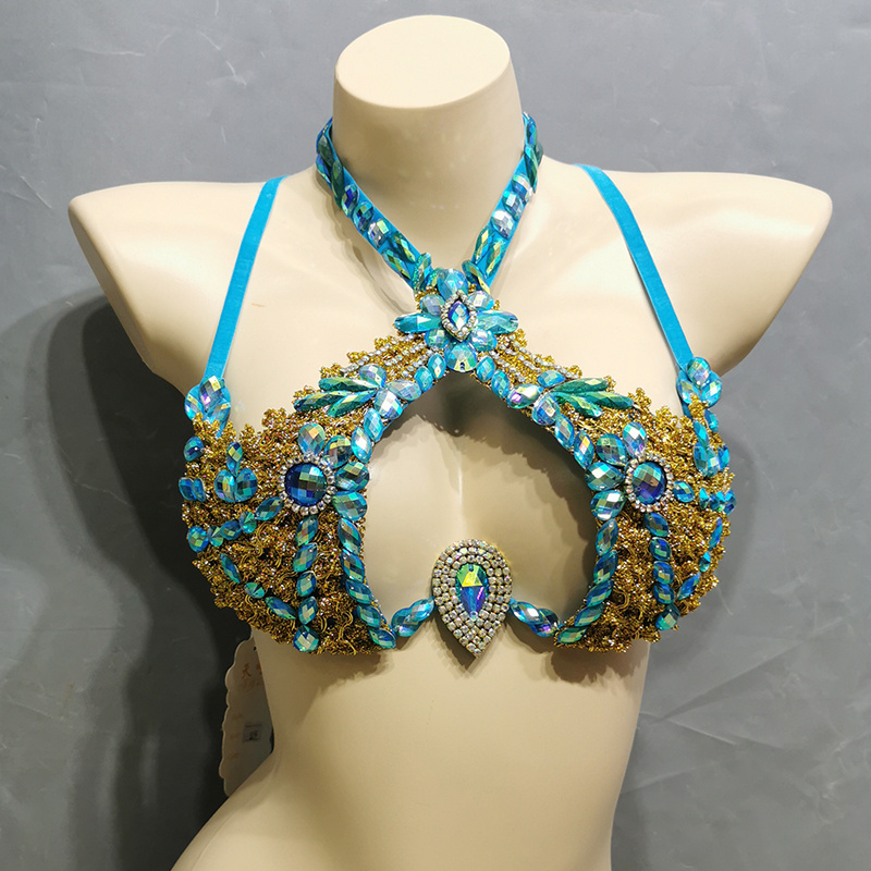 New Sexy Shiny Crystal Inlay Wire Bra For Carnival Costume Women Samba Costumes X-Top Bra Belly Dancing Party Rave Nightclub BRA