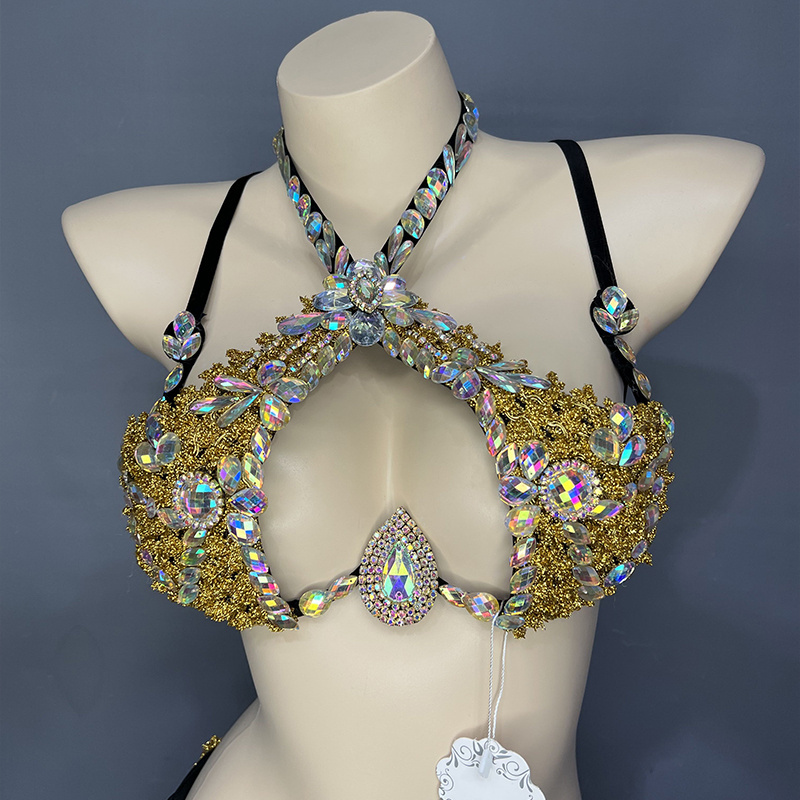 New Sexy Shiny Crystal Inlay Wire Bra For Carnival Costume Women Samba Costumes X-Top Bra Belly Dancing Party Rave Nightclub BRA