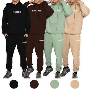 Customized Unisex Trend Look Oversized Ribbed Cuffs and Hem Hoodie Jumper and Draw String Joggers Set Knitted Fabric Casual