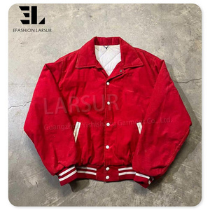 LARSUR Custom vintage distress bomber corduroy varsity jacket men embroider chenille applique crop baseball letterman jackets