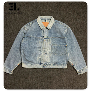 LARSUR Custom clothing manufacturer distress wash bomber denim flight jacket dye cotton twill short denim jean jacket men