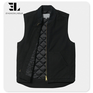 LARSUR Custom heavy duck canvas work vest for men quilted lining cargo vest cropped sleeveless gilet jacket streetwear winter