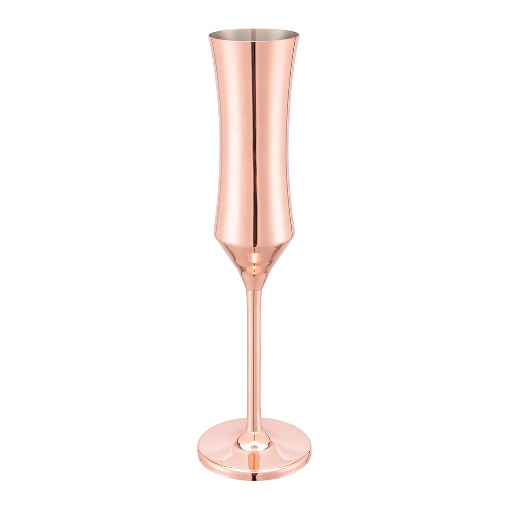 EFINE 150ml Slim Champagne Flutes Glass Cocktail Drinkware Stainless Steel Copper Goblets