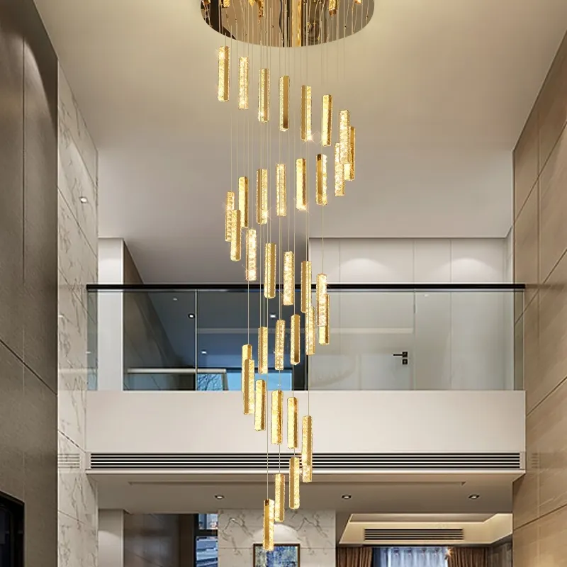 Modern luxury gold customized living room led chandelier pendant lights hotel lobby stair high ceiling chandeliers