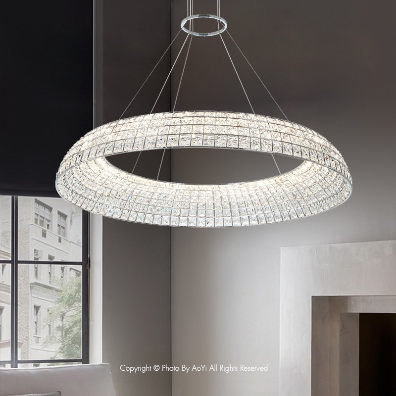 Luxury hotel gold K9 crystal ceiling lamp living room lights modern indoor simple round banquet hall lighting