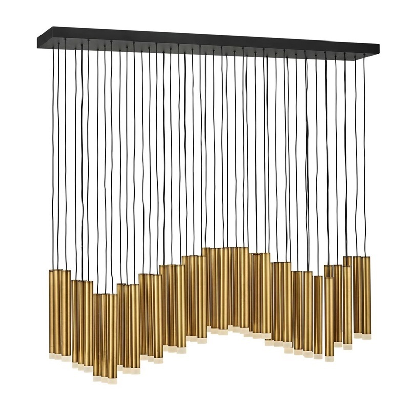 Modern brass black metal tube led linear hanging island cubic pendant chandelier square ceiling light for stairs living room