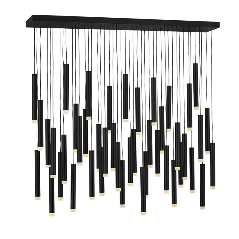 Modern brass black metal tube led linear hanging island cubic pendant chandelier square ceiling light for stairs living room