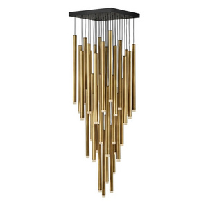 Modern brass black metal tube led linear hanging island cubic pendant chandelier square ceiling light for stairs living room