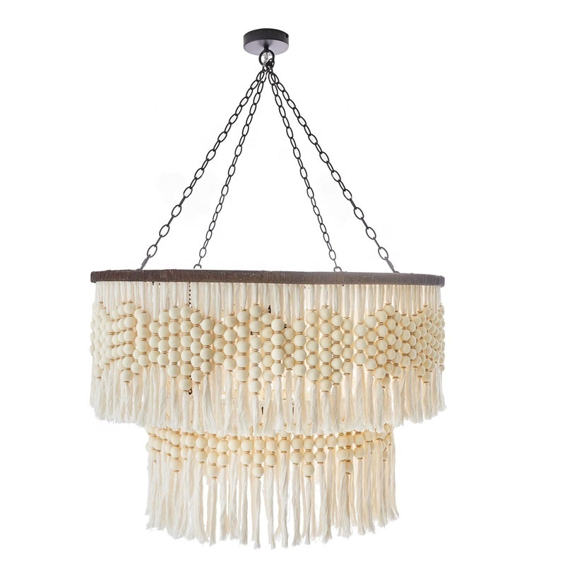 old Wood Beaded Chandelier Antique hanging lamp boho light fixture for modern living room hallway villa