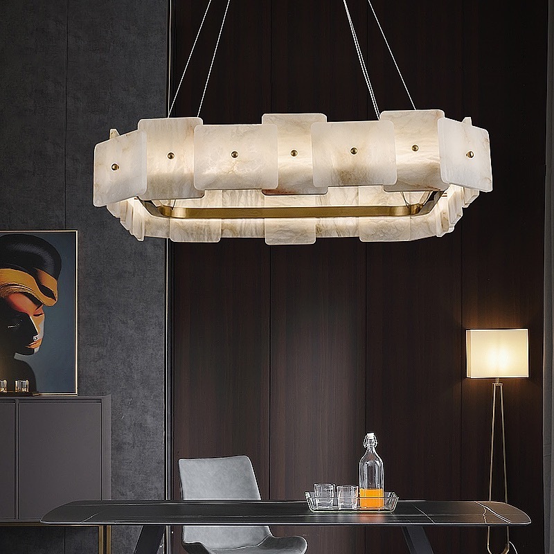 post modern Minimalist Long Strip Restaurant rectangle Alabaster Pendant Lamp Kitchen Island dining room LED Chandelier