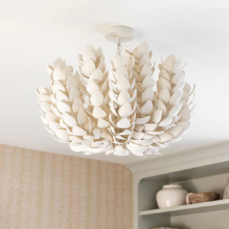 Customized coco shells beautiful shape Hanging mimosa white chandelier pendant light for bedroom study dining room