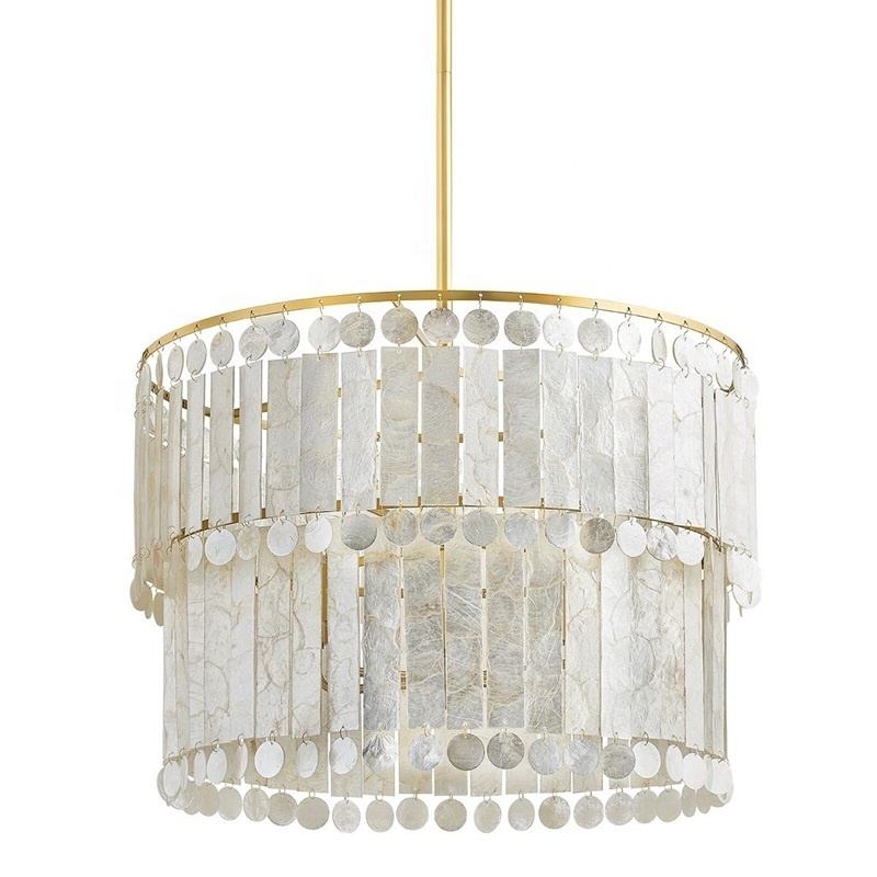 Custom philippines Luxury Decorative Double Layer Round Pendant Lamp Modern Simple Design capiz shell Chandelier